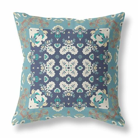 PALACEDESIGNS 20 in. Glacier Blue & Grey Rose Box Indoor & Outdoor Zippered Throw Pillow PA3101529